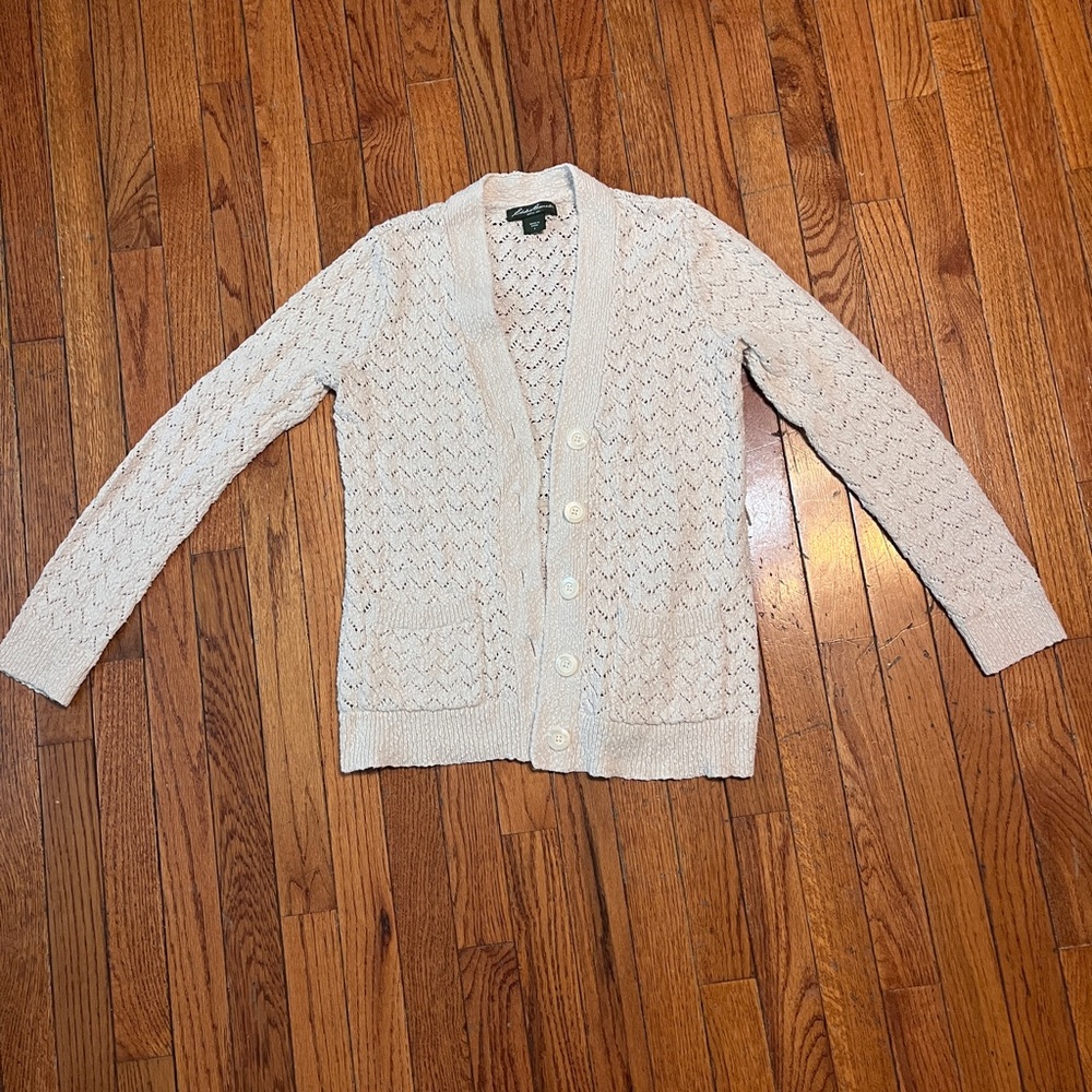 Women's Eddie Bauer Cream Cardigan Sweater - Picture 3 of 11